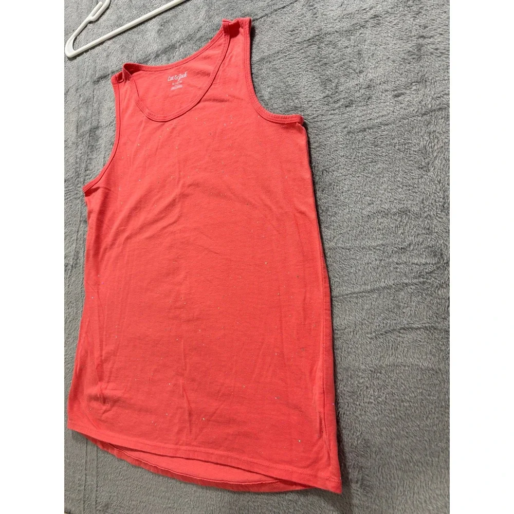 Cat & Jack XL Coral Pink Glitter Tank Top Womens Casual Cozy Sparkle Sleeveless